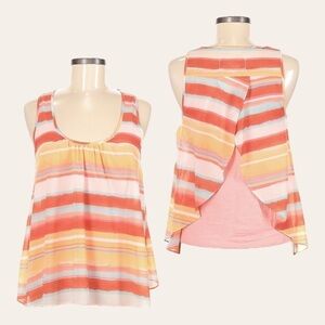 Anthropologie Meadow Rue Merlon Orange Stripe Drape Back Blouse Size L